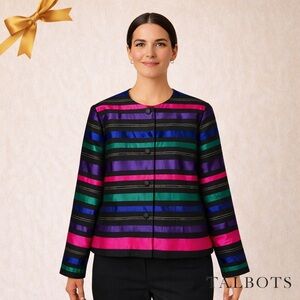 Talbots Jewel Toned Striped Jacket Blazer Size 14